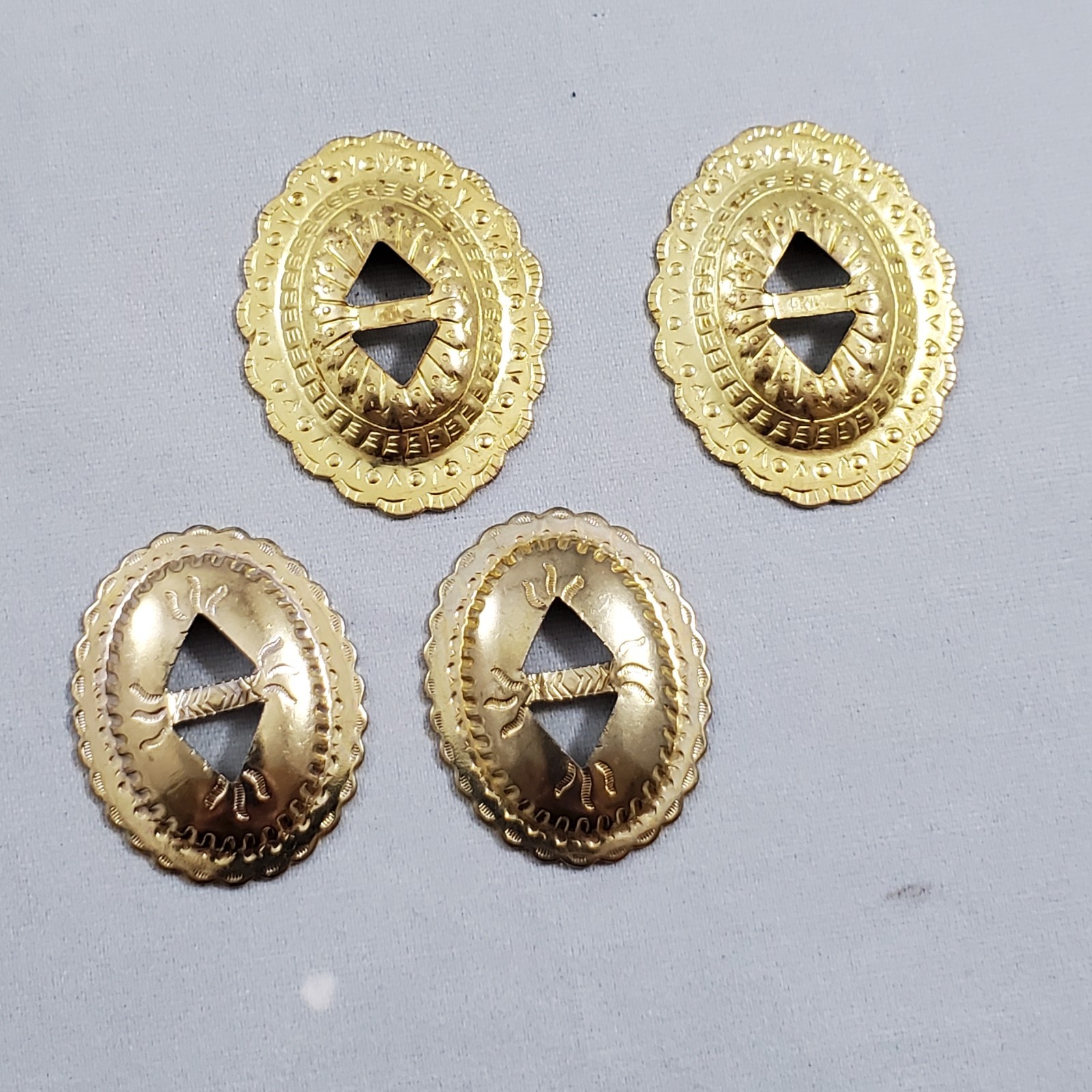 Lot of 34 Slotted Oval Conchos Brass Tone Scalloped Different Sizes Crafts Vtg