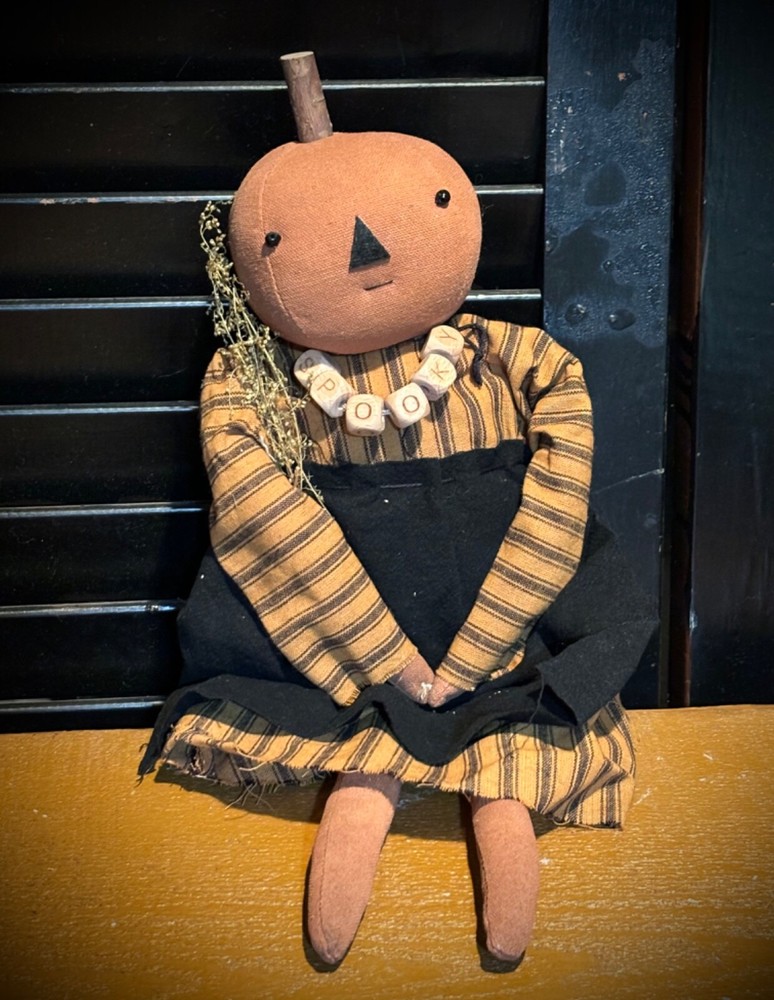 Grubby Primitive Rustic Fall Summer Halloween Fall Freddy Pumpkin Doll 14 1/2”