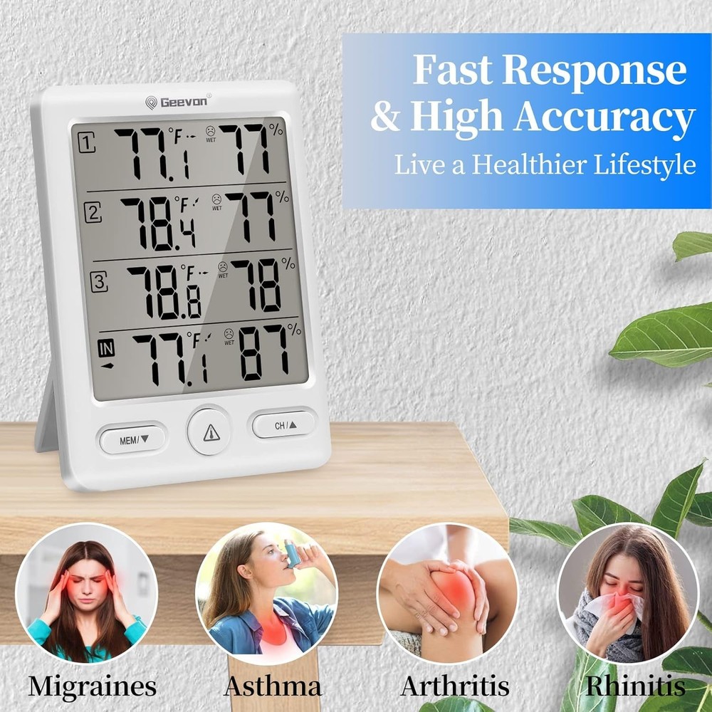 Multi-Function Wireless Hygrometer & Thermometer with 3 Sensors – Indoor/Outdoor