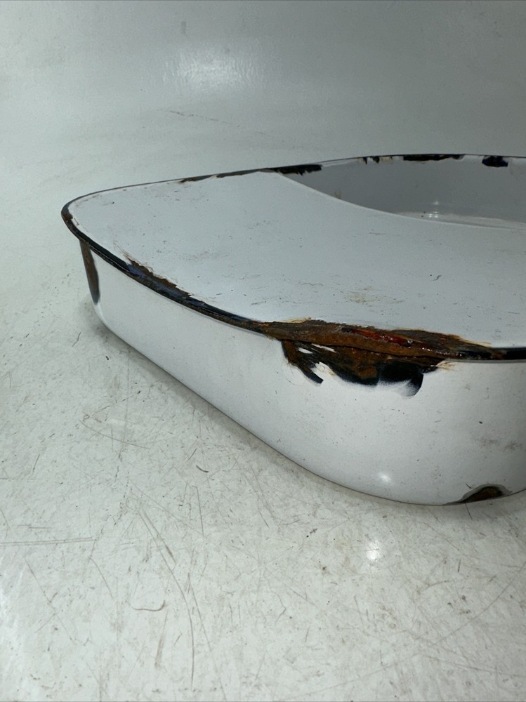 Vintage White Porcelain Enamel Partially Covered Rectangular Pan