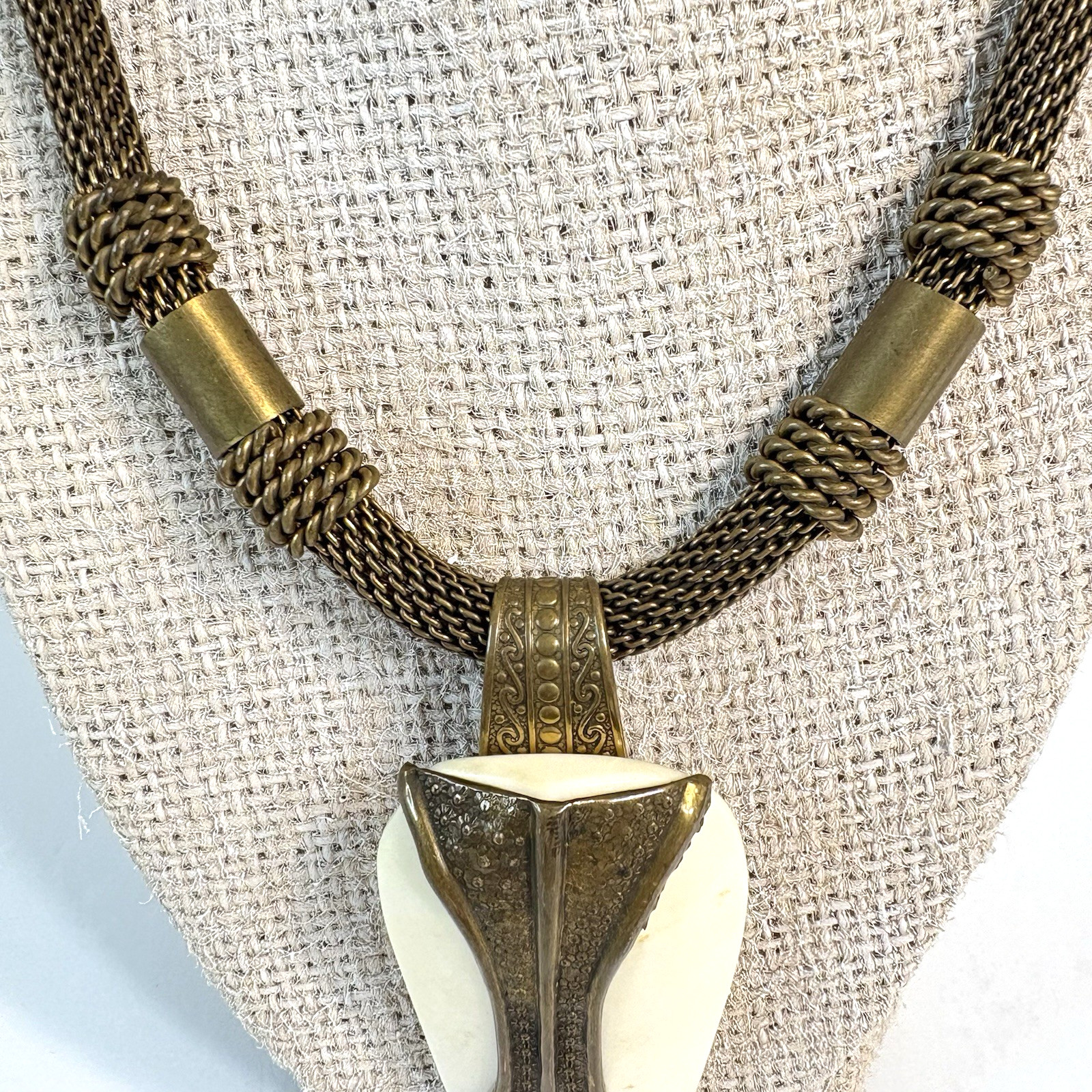 Jan Michaels Necklace Antiqued Brasstone Chunky Pendant Ethnic Boho Artisan