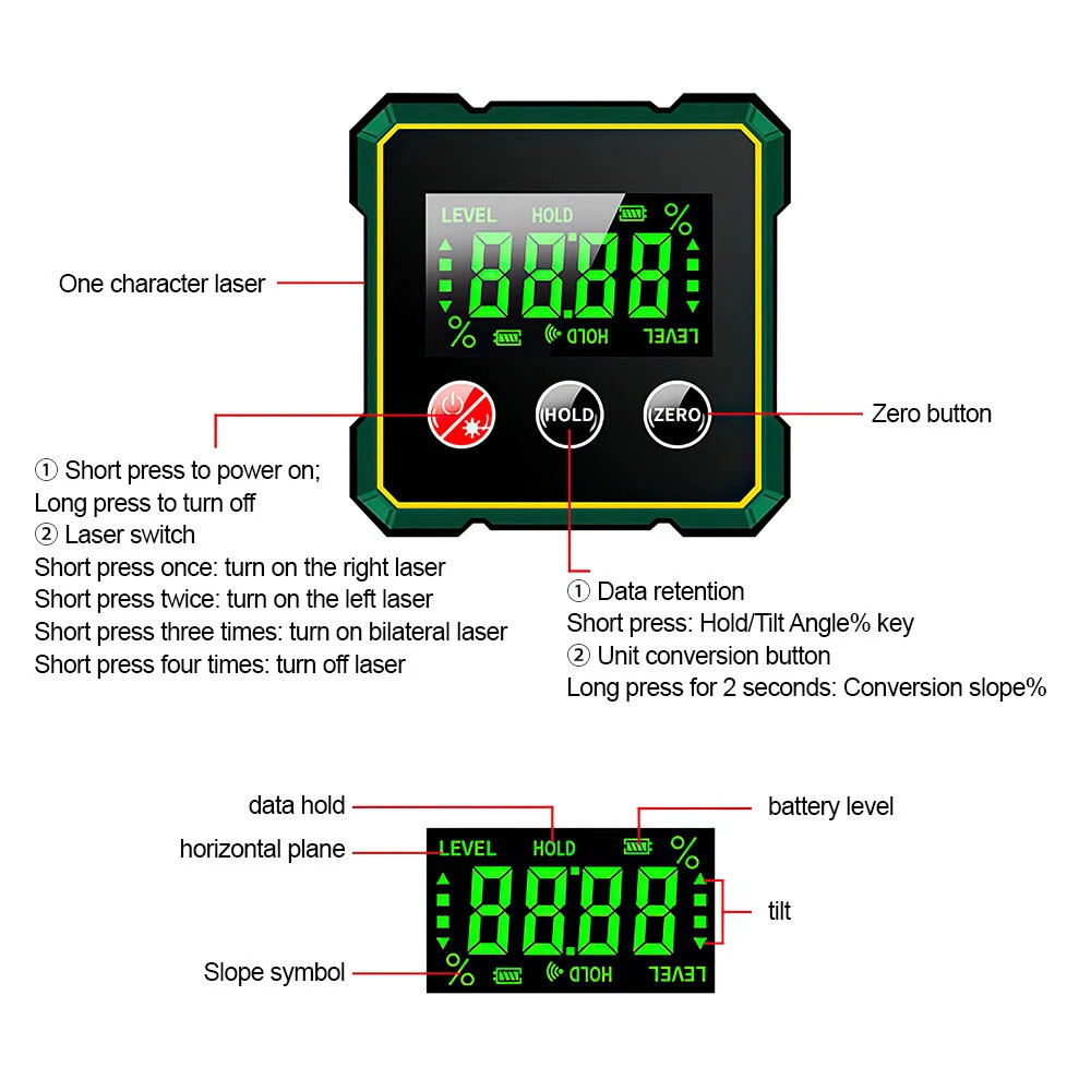 Digital Angle Finder Magnetic Protractor Laser Level Box Inclinometer Tool