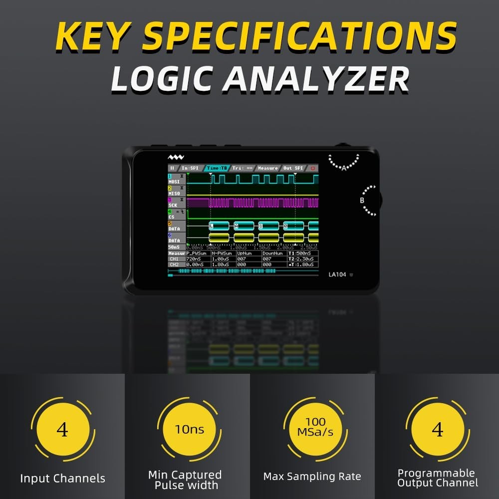 MINIWARE Pocket Logic Analyzer LA104, Portable Mini Size Handheld, Built-in R...