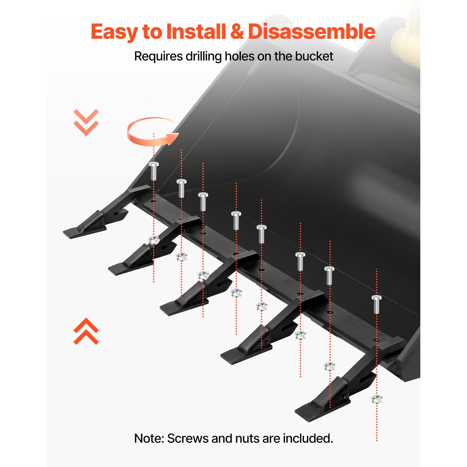 Uimoso Bucket Tooth Bar 46" Tractor Bucket 5 Teeth Bar 4560 lbs Load Capacity