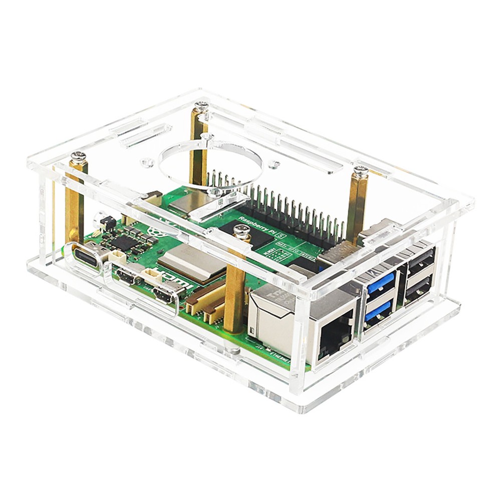 Acrylic Clear Protective Case Box+Heat Cooling Fan for Raspberry Pi 5 Accessori