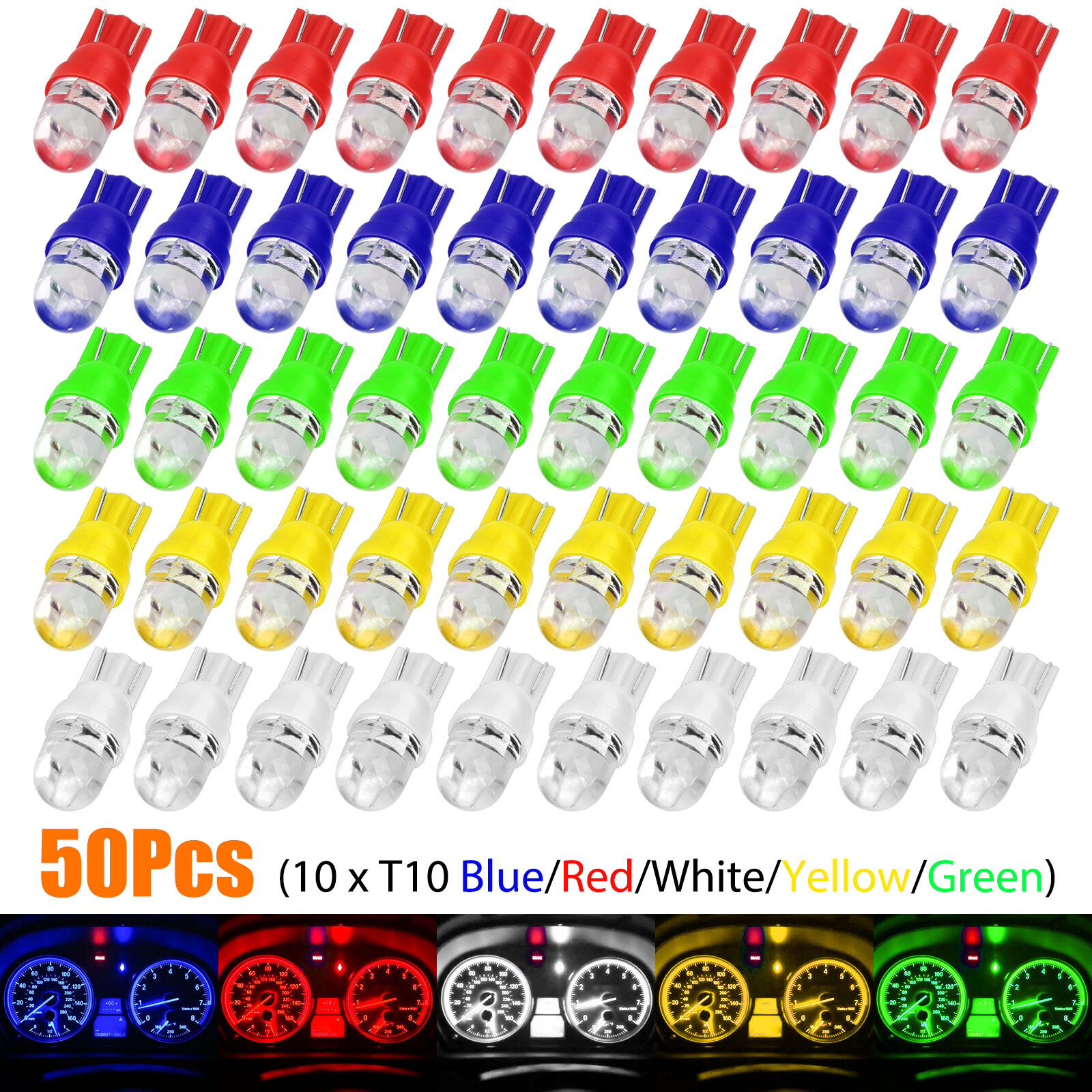 50PCS T10 194 168 2825 LED Speedometer Instrument Gauge Cluster Dash Light Bulbs