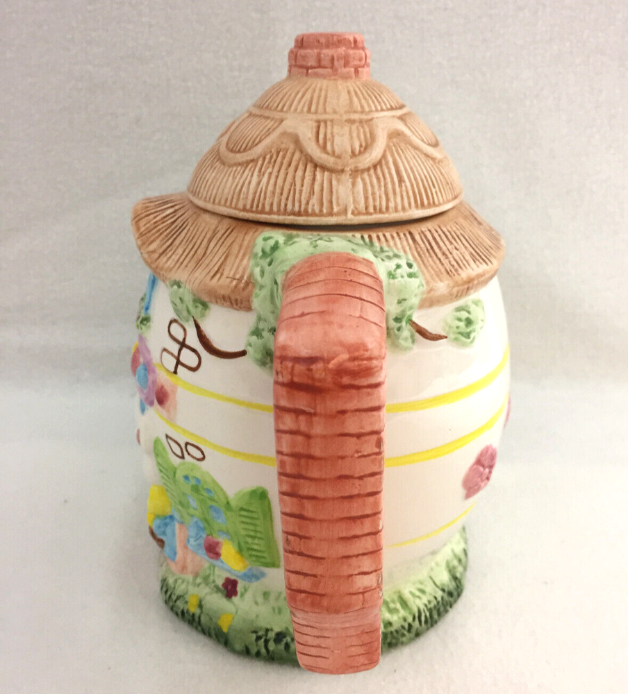 Tea Pot Easter Bunny Eggs Tree House Ceramic Bright Pastels Decorative Use Only