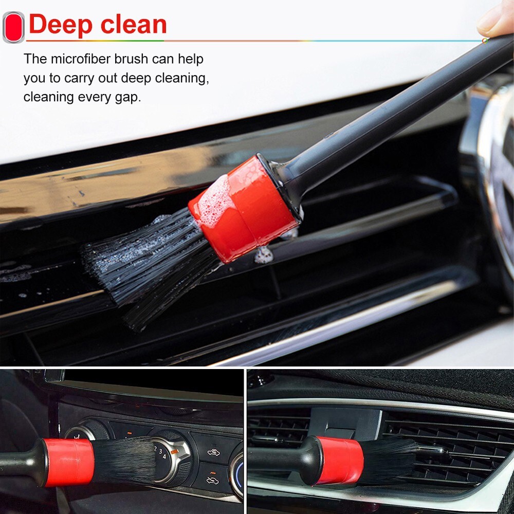5X Car Detailing Brush Kit Boar Hair Vehicle Auto Interior For Wheel Clean Sets