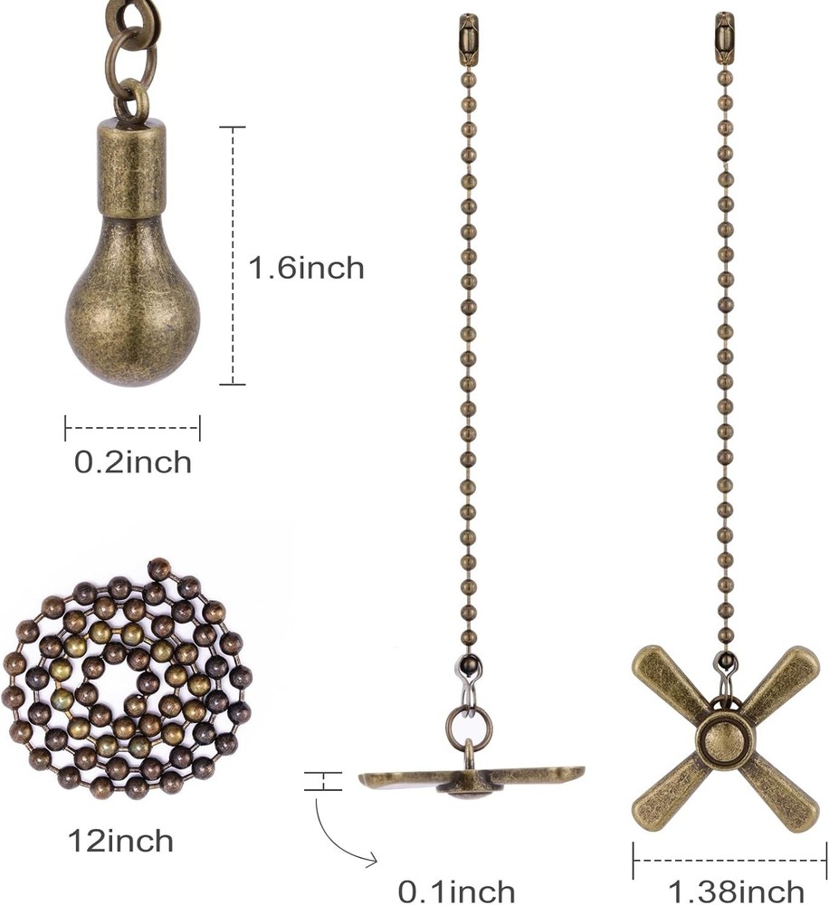 Ceiling Fan Pull Chain Ornaments, 13.6 Inches Fan Pulls Extension Chains Set, De