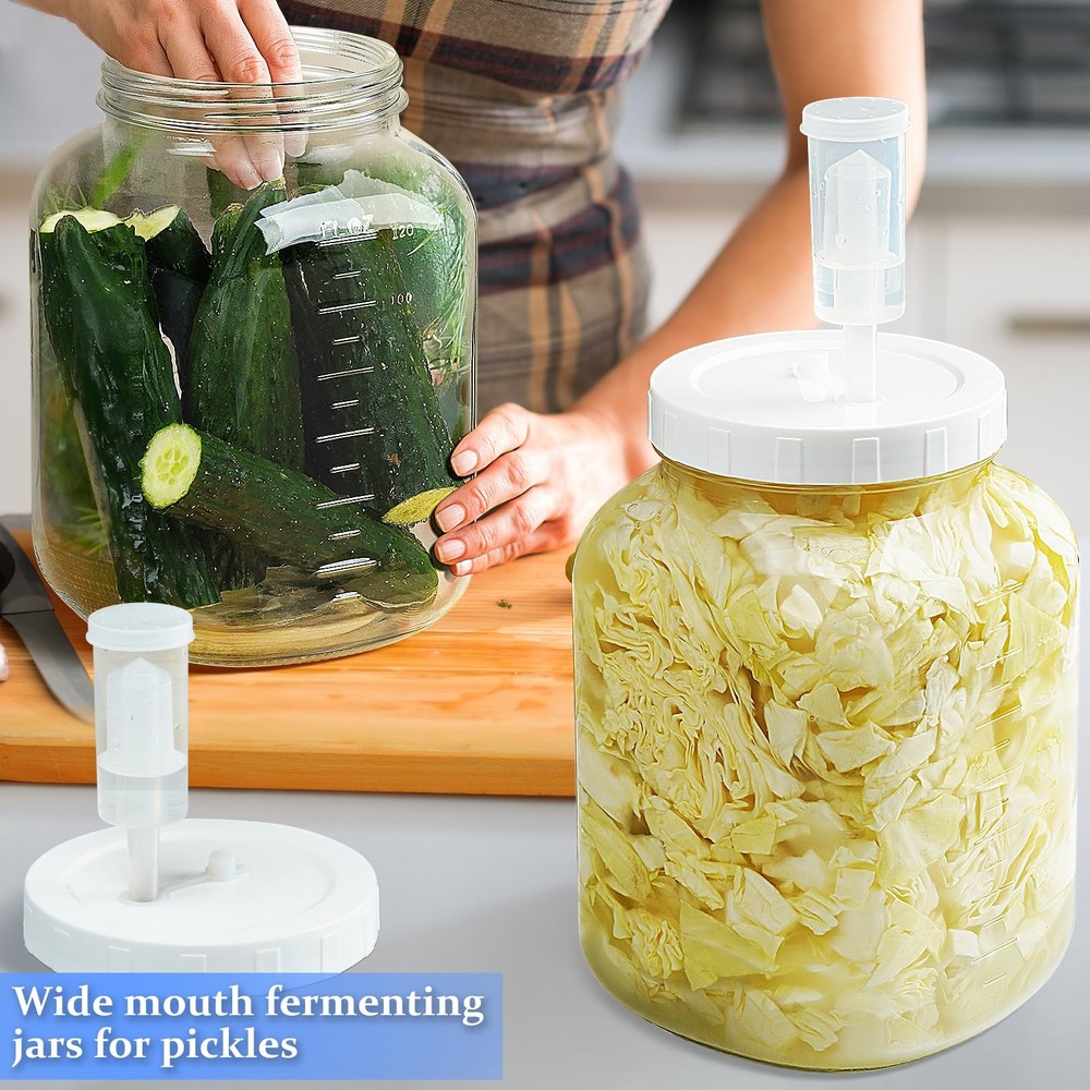 Folinstall 2-Pack 1 Gallon Fermentation Jars w/ Screw Lids & 3 Airlocks