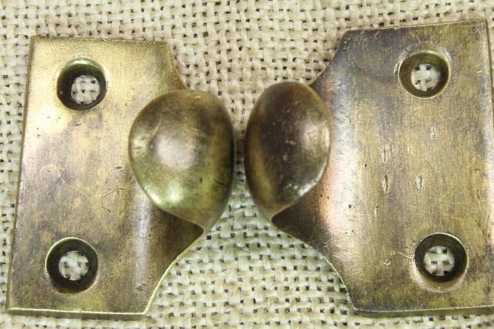 2 Old Window Sash Lifts 1 5/8 Pulls Cast Satin Solid Brass Smooth Light Tarnish