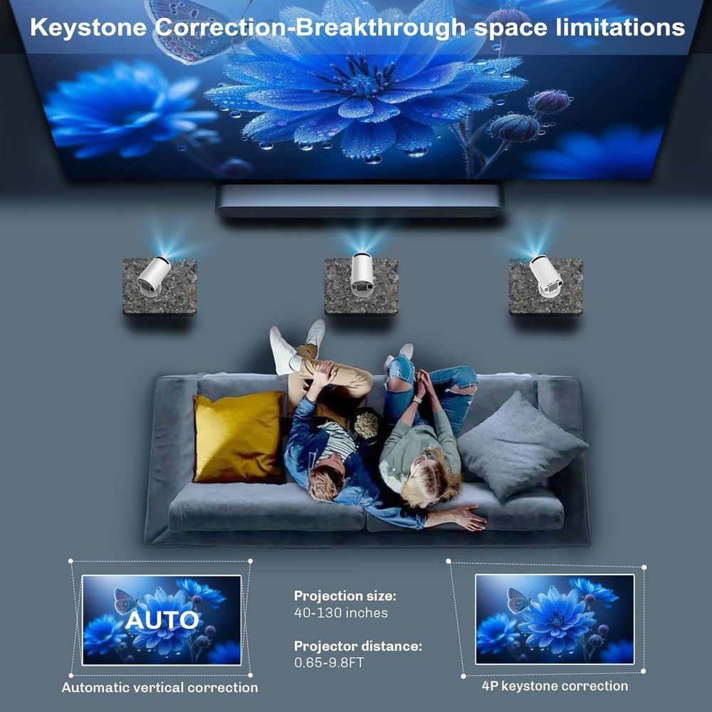 Lightweight 4K Mini Projector with 180° Rotation & Auto Keystone Correction