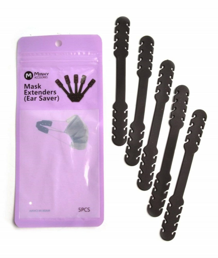 [5 Pcs] Black Silicon Ear Saver, Extender-Adjustable ear strap.
