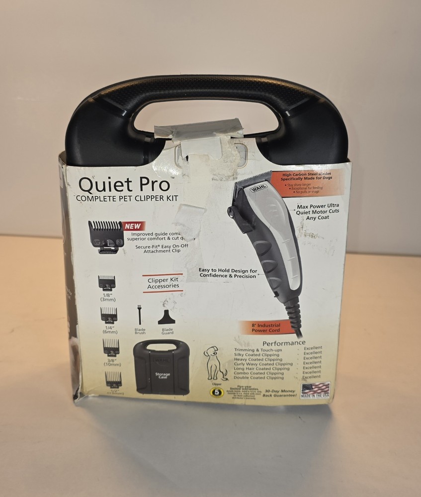 Wahl Quiet Pro Complete Dog Clipper Kit multiple size guide combs + instructions