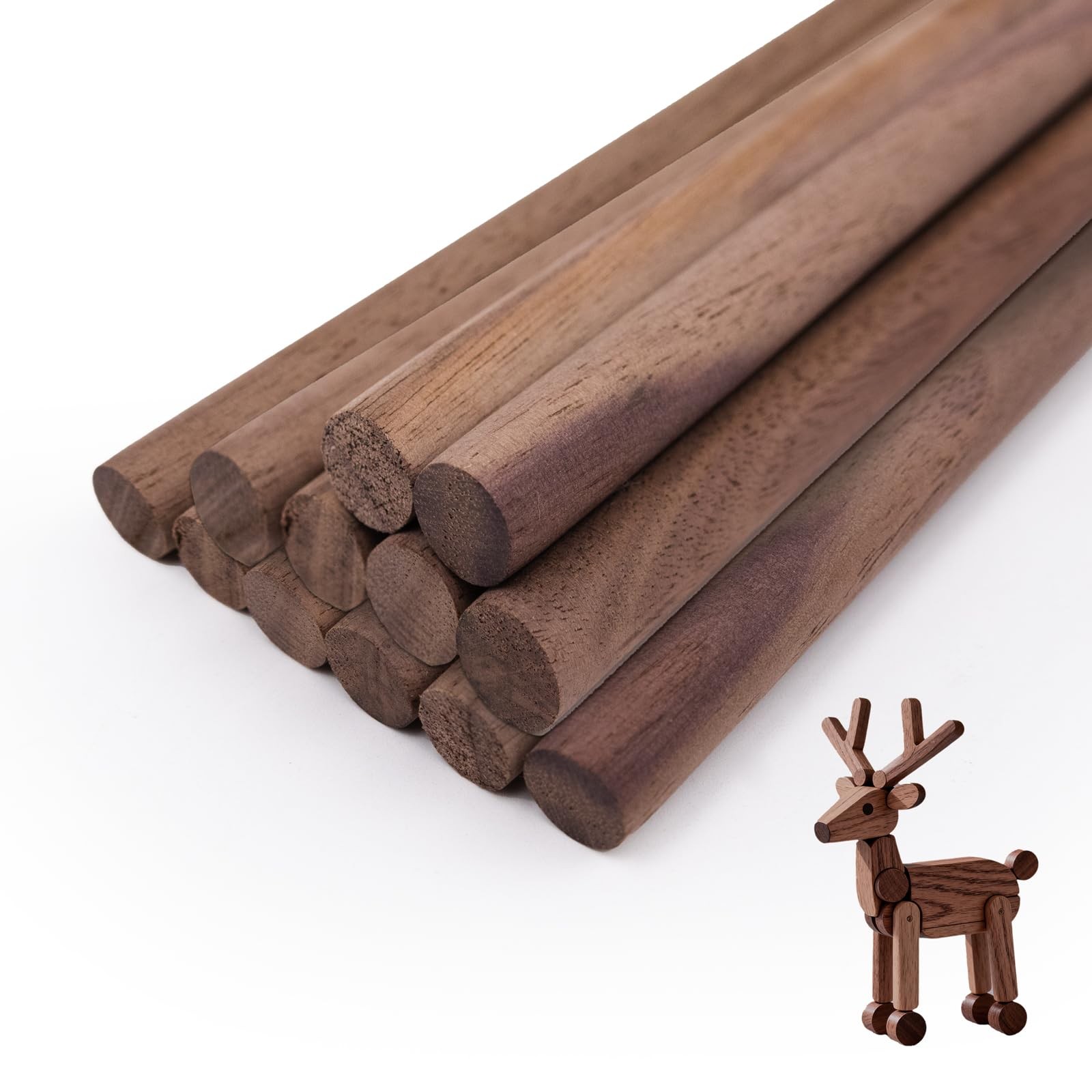 10 Pack Walnut Wooden Dowel Rods 3/8 x 12 Inch (10 x 300mm) Wood Color