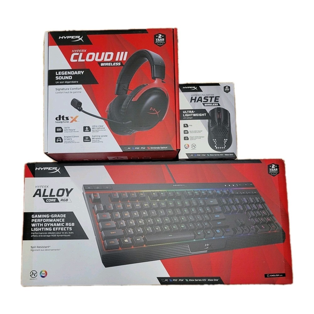 HP Hyper X Gaming Bundle Cloud 3 Mic, Haste Wireless Mouse, Alloy Core Keyboard