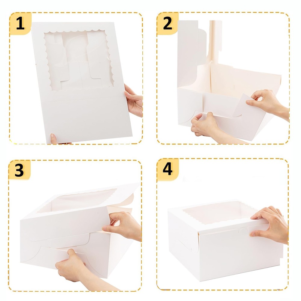 Cake Boxes 10Pack 8x8x5 with Window Boards White Elegant Container Cookie