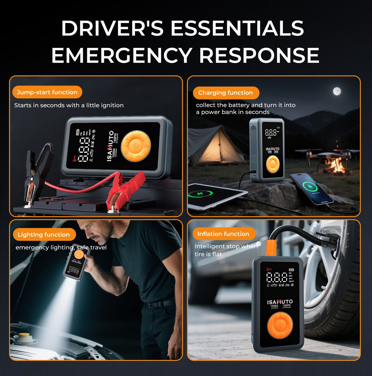 12000mAh 1500A Arrancador Cargador De Bateria Portatil Para Auto Carro Coche