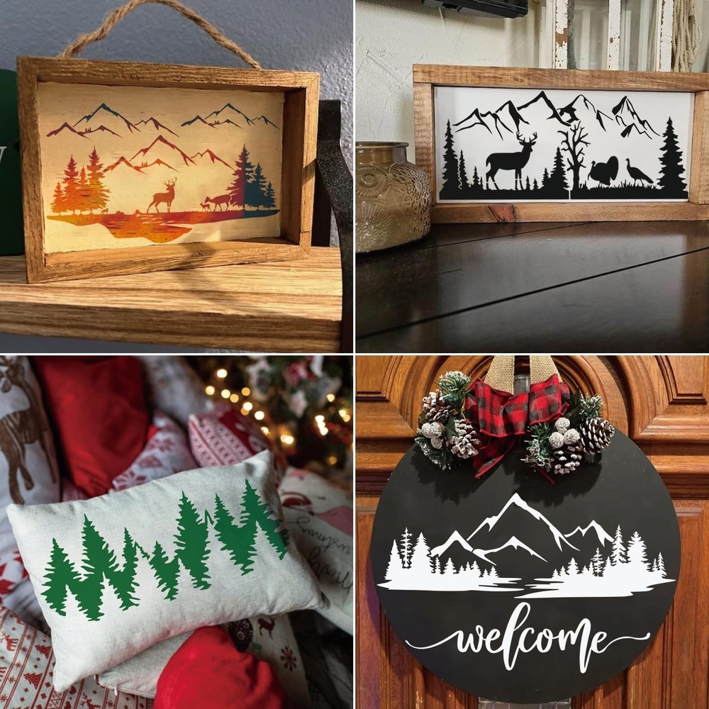 10 Pieces Pine Tree Stencils for Painting, Mountain Stencil Template Reusable...