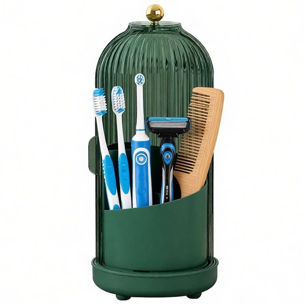 Utensil Holder Lid 360 Rotating Flatware Organizer Drainage Dustproof Green