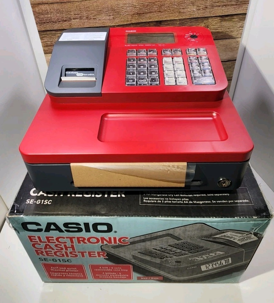 Casio Cash Register RED SE-G1SC New with Keys Manual Electronic Thermal