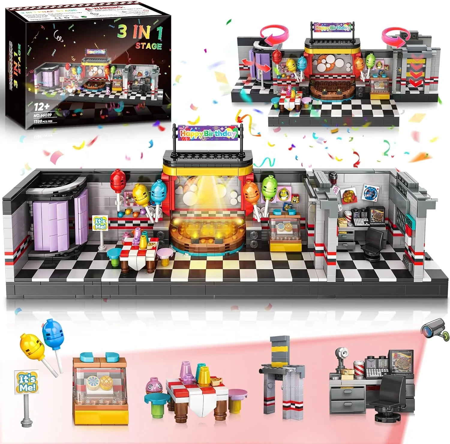 TokMoc Five Nights FNAF Pizza Security Room Stage Building Block Set 1388p 66039
