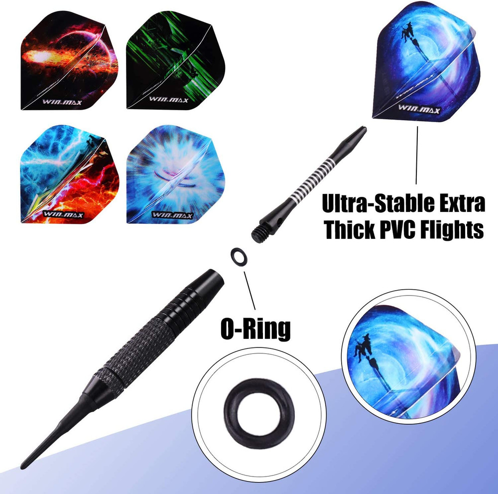 WIN.MAX Darts Plastic Tip - Soft Tip Darts Set - 12 Pcs 18 Gram with 100 Extra D
