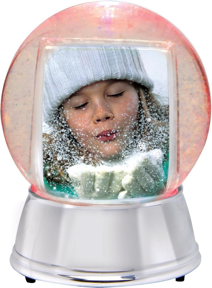 Large LED Light Up Photo Snow Globe - Silver Base