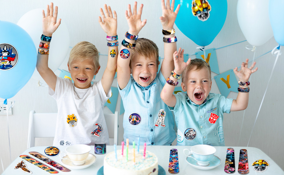 Transformers Slap Bracelets Kids Wrist Slap Bands Party Bag Filler Gift Sticker