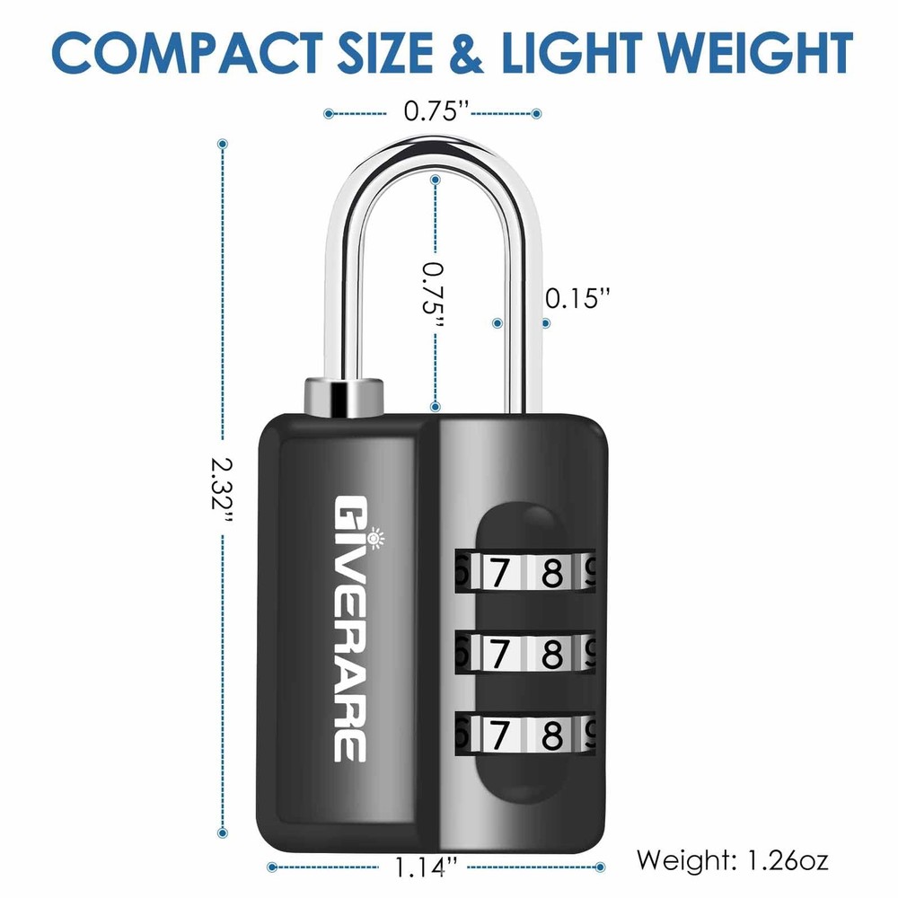 GIVERARE 4 Pack Combination Lock, 3-Digit Padlock Keyless, Small, Black