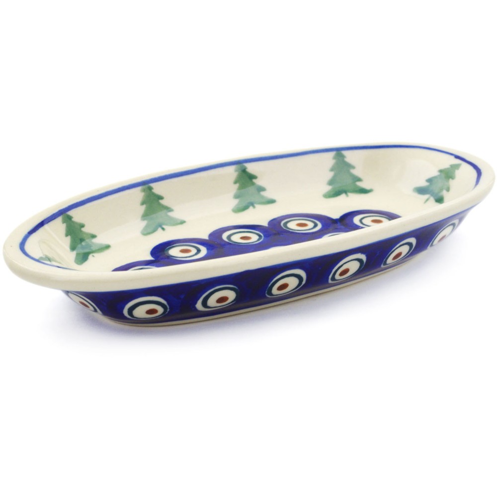 Polish Pottery Condiment Dish 6" Peacock Pines