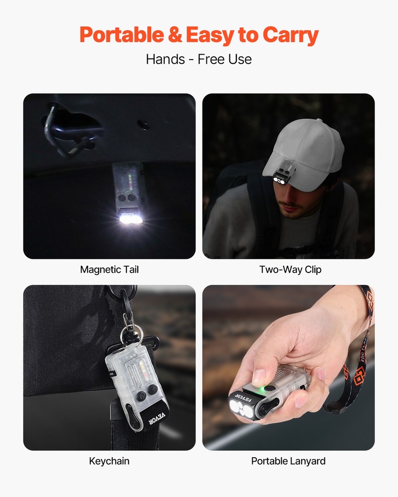 VEVOR Rechargeable Keychain Flashlight Mini LED Flashlight with Clip & Magnetic