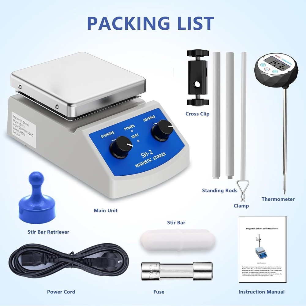Precision Magnetic Stir Plate with Thermometer - Complete Accessory Kit Included