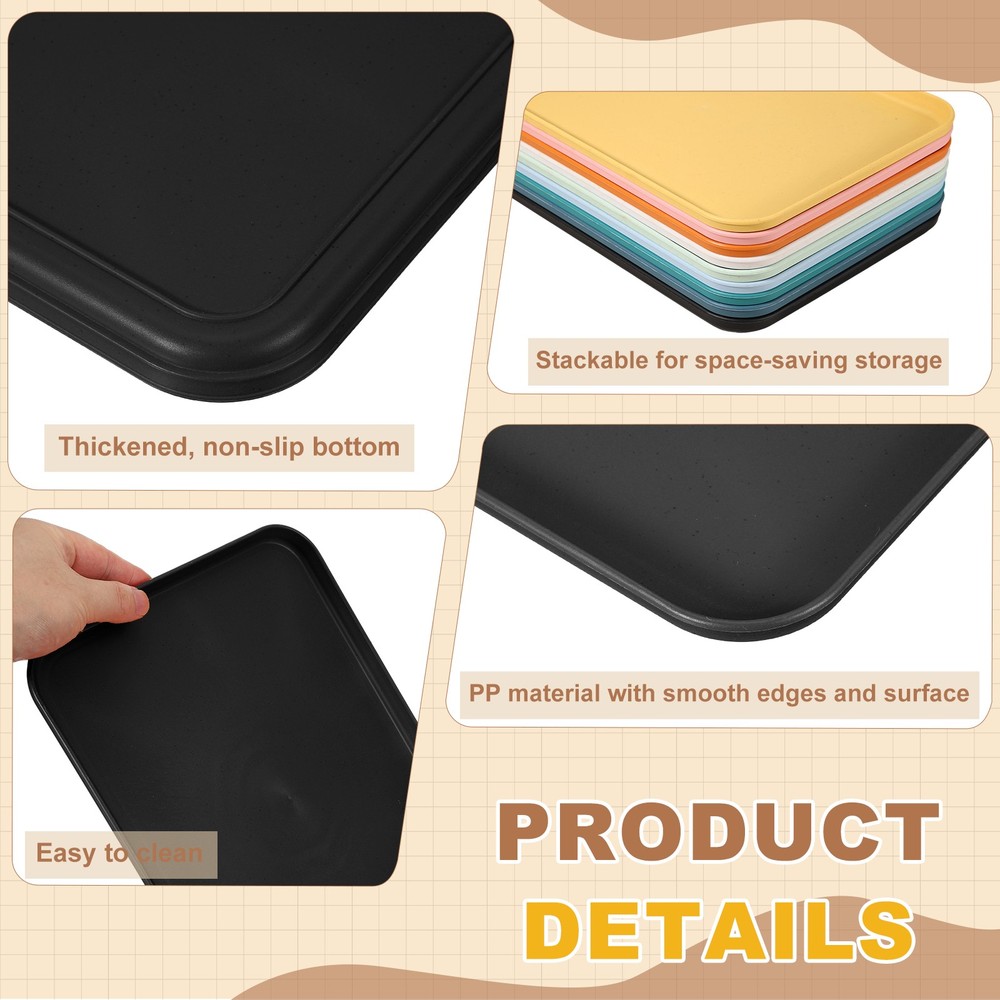 2Pcs Fast Food Serving Trays, 9.4x6.8" Rectangular Trays, Black