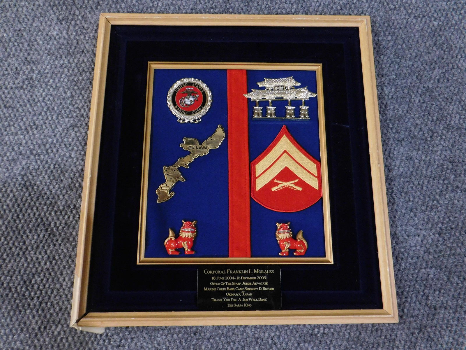 Vintage 2005 USMC Marine Corps Okinawa Japan Shadow Box Plaque Framed Award