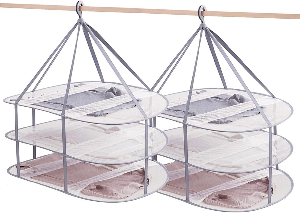 3 Tier Folding Mesh Clothes Drying Rack Stackable Sweater Drying Rack W/