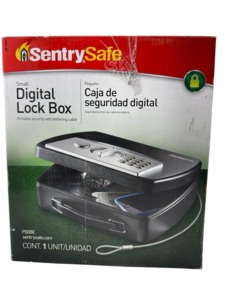 SentrySafe Small Digital Lock Box P008E Portable Security Tethering Cable Handle