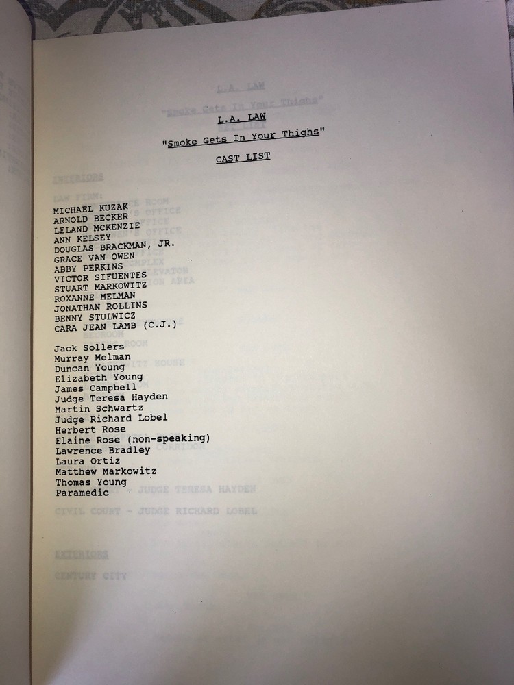 Authentic Script From LA LAW “Smoke Gets In Your Thighs”