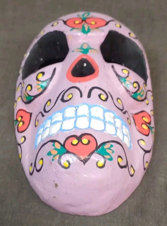 Hand Painted Carved Wall Hanging Sugar Skull Mask Day Of The Dead