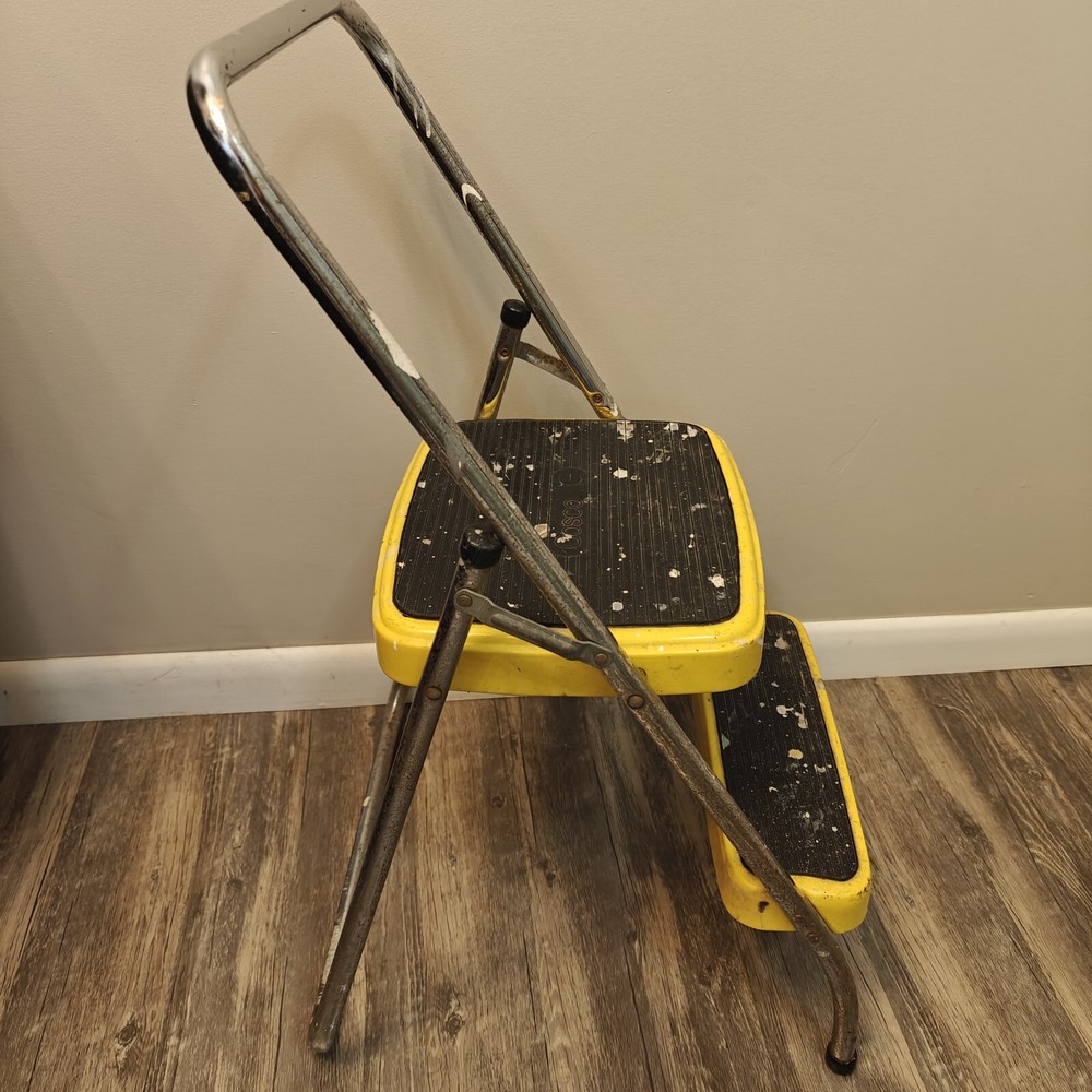 Vintage Chippy Yellow Cosco Folding 2 Step Stool