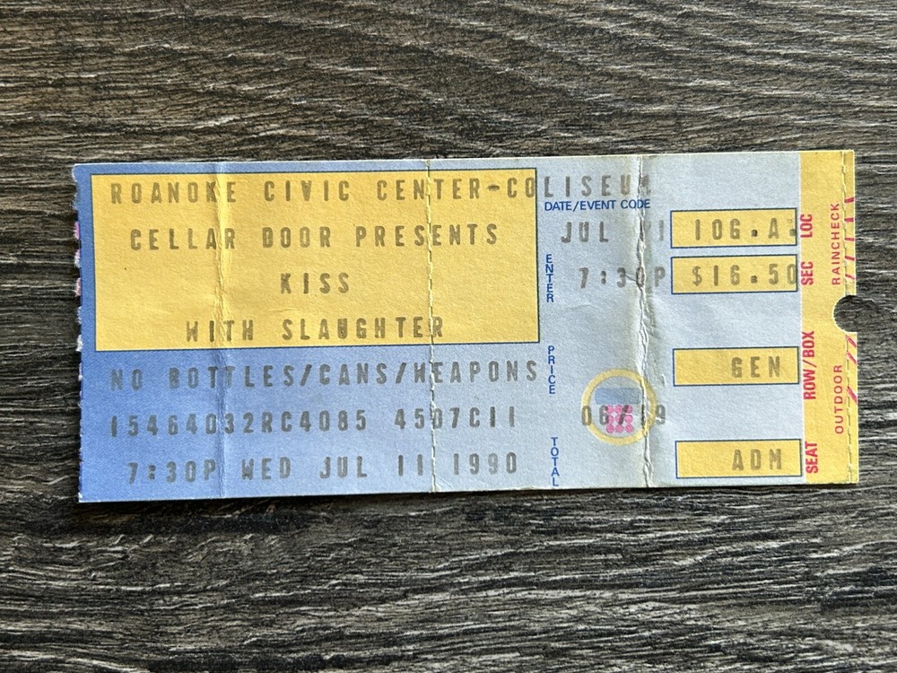 KISS TICKET STUB Roanoke Virginia Hot In The Shade Concert Tour Vintage Kiss A