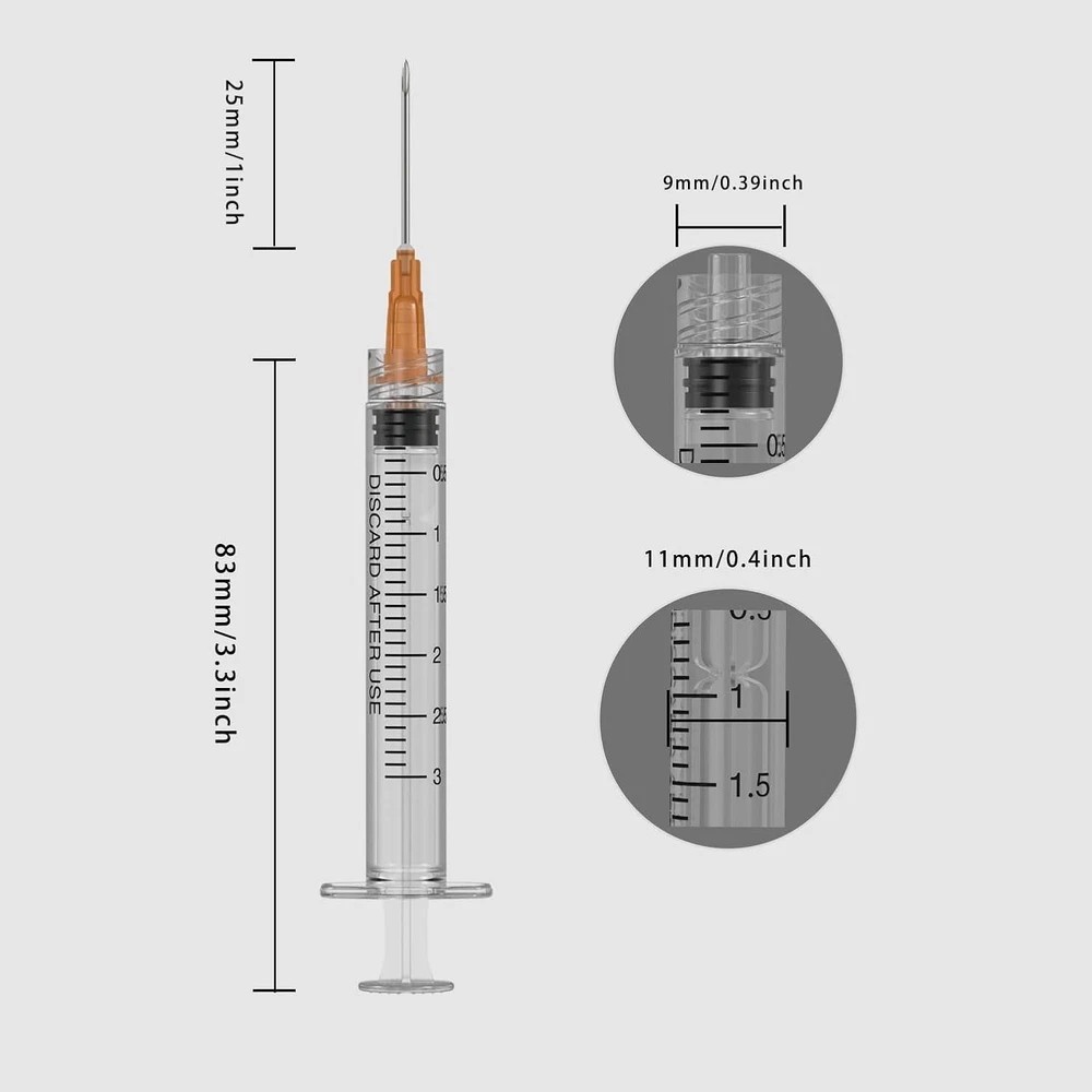 25 Gauge 1 inch Needle with Syringe(30 Pack) , 3ml Luer Lock 25G /1inch
