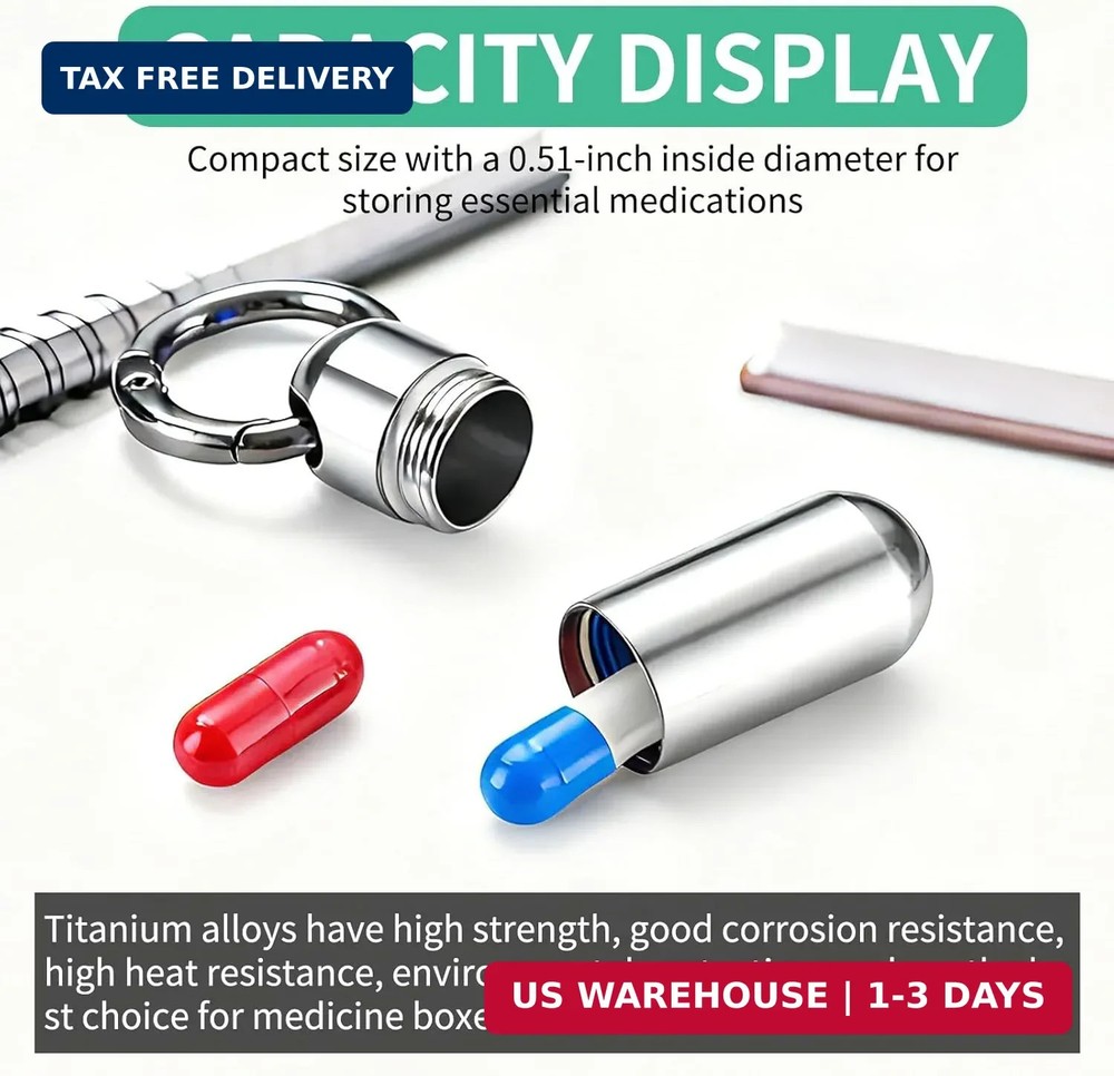 Titanium Alloy Pill Storage Keychain, Featuring Multi-Color Design, Compact Medi