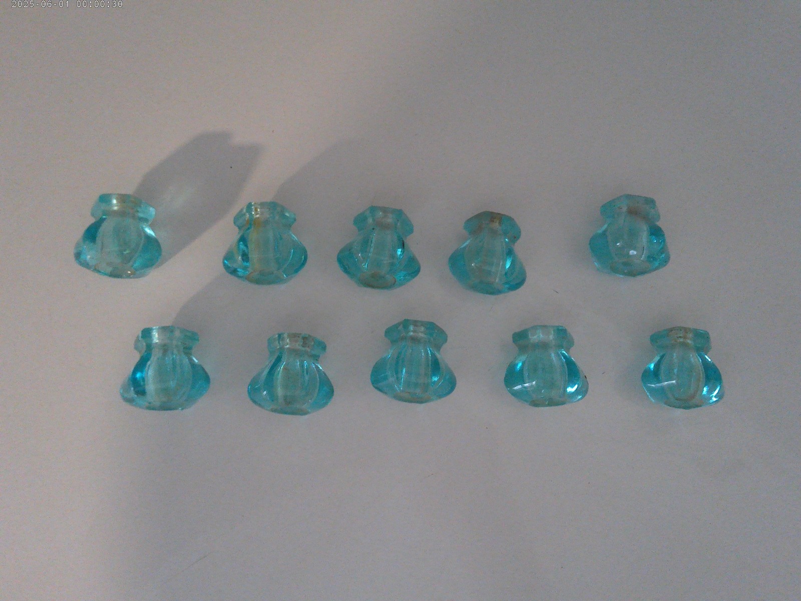 10 ANTIQUE AQUA BLUE DEPRESSION GLASS HEXAGONAL CABINET DRAWER PULLS knobs