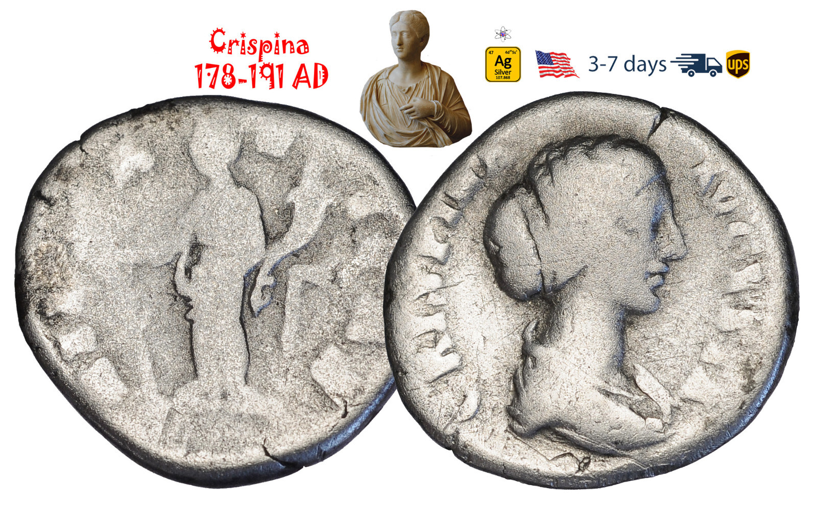 Ancient Roman Empire Coin Silver Bruttia Crispina 178-191 AD Wife COMMODUS#32526