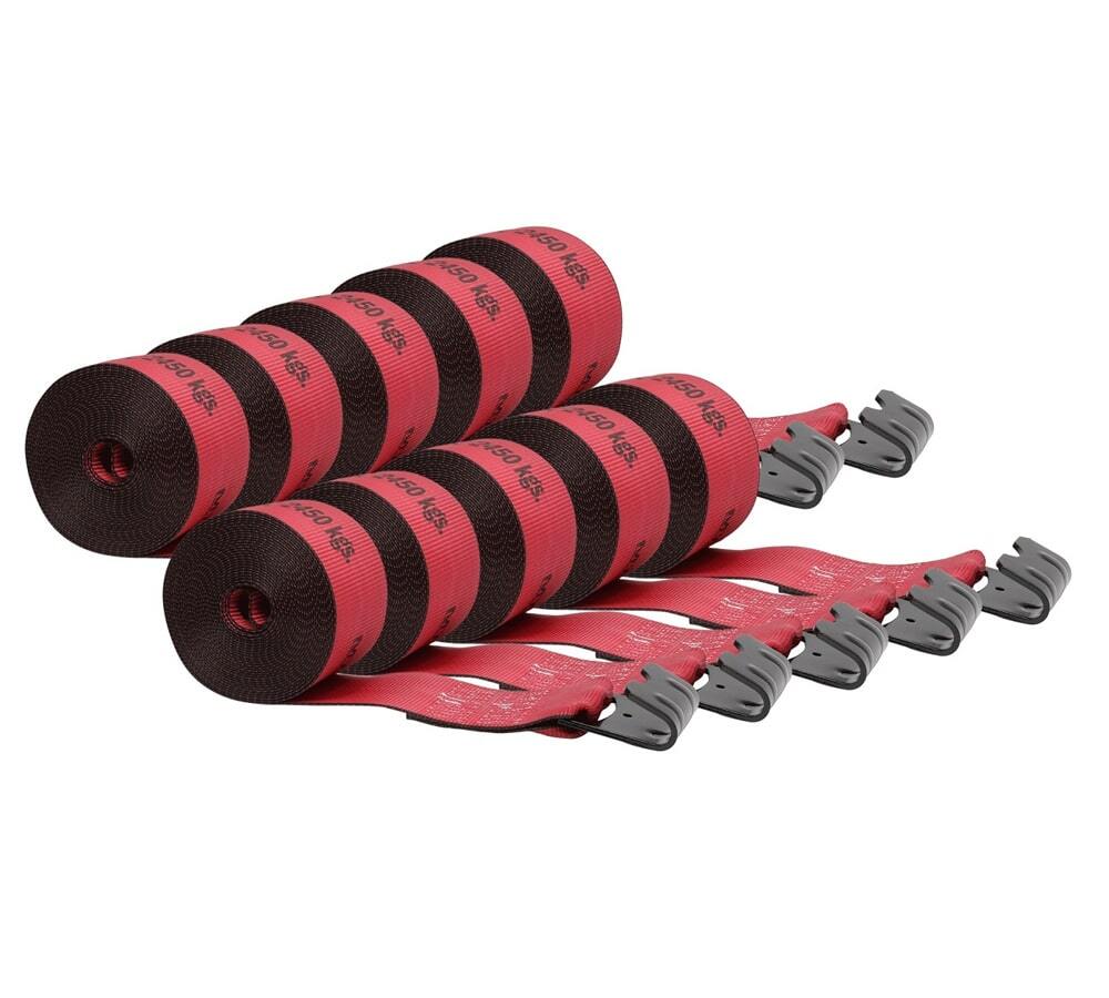 (10 Pack) Kinedyne 4"x30' Winch Straps w/flat hook, Flatbed Tie Down Straps-Red