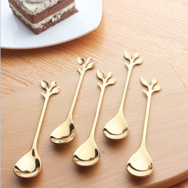 5pcs Stainless Steel Spoon Branches Leaf Spoon For Kitchen Tableware Ornament