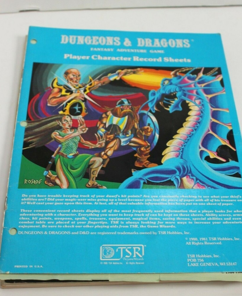 Dungeons & Dragons TSR 9037 Player Character Sheet Cover, no sheets
