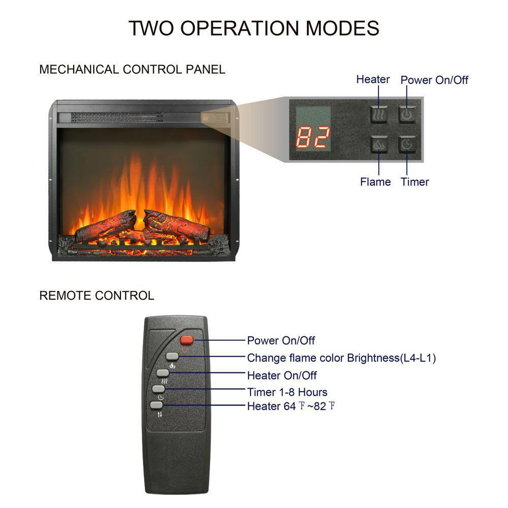 24 In. Direct Vent Electric Fireplace Insert with Remote Control and Overheating