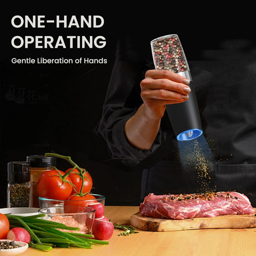 2 Pack Gravity Electric Salt and Pepper Grinder Mill Shaker Adjustable Automatic